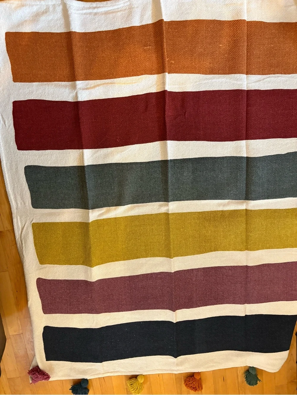 Striped Multicolor Throw Blanket - White, Rust, Mustard, Teal, Navy